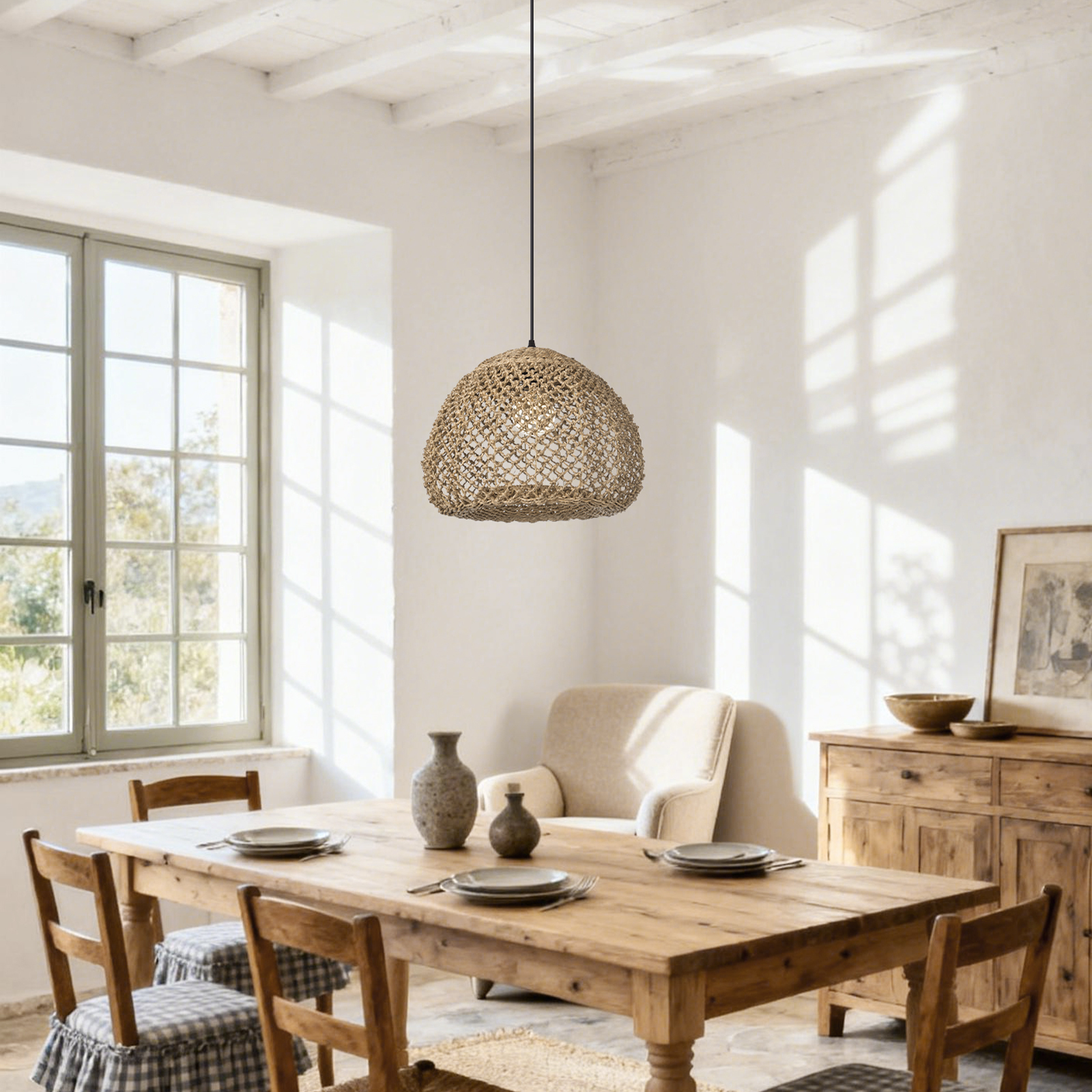 Coastal Rattan Pendant Light for Farmhouse Decor