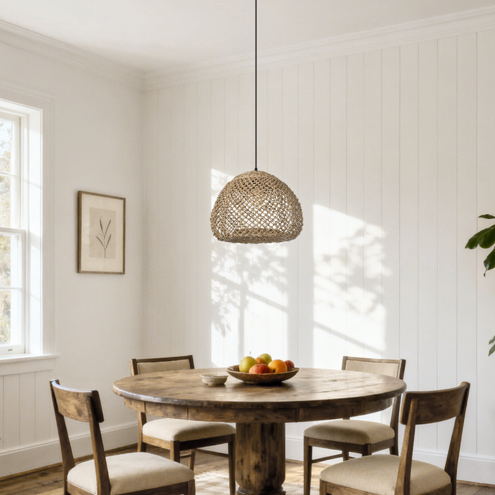 Coastal Rattan Pendant Light for Farmhouse Decor
