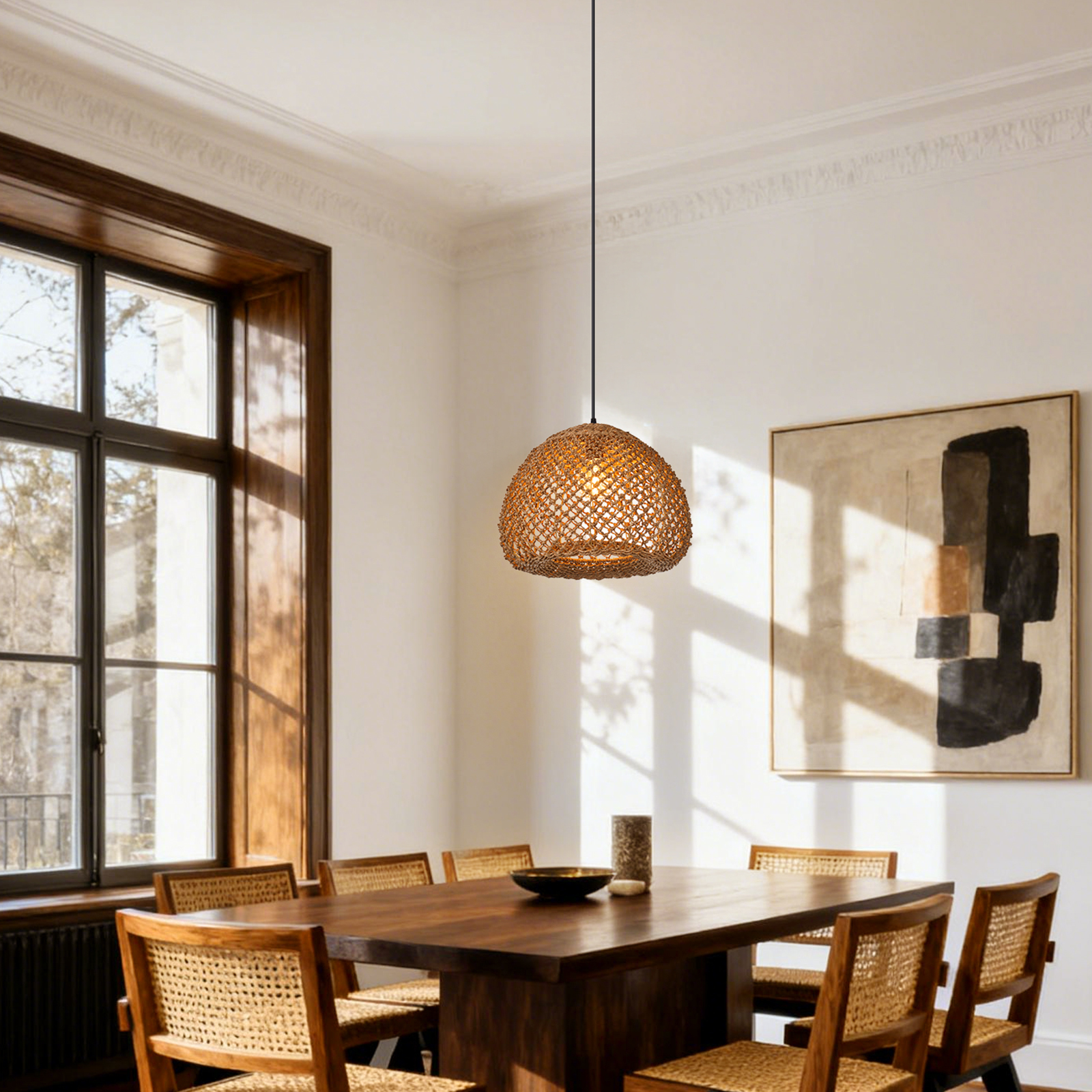 Coastal Rattan Pendant Light for Farmhouse Decor