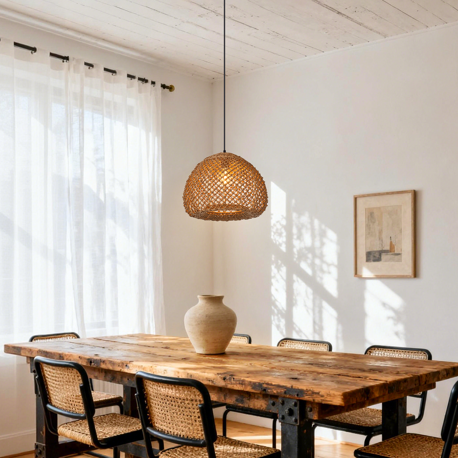 Coastal Rattan Pendant Light for Farmhouse Decor