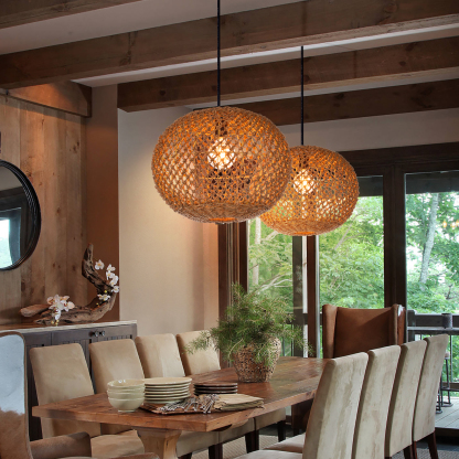 Round hollow hemp rope woven lamp shade-labpiecesign