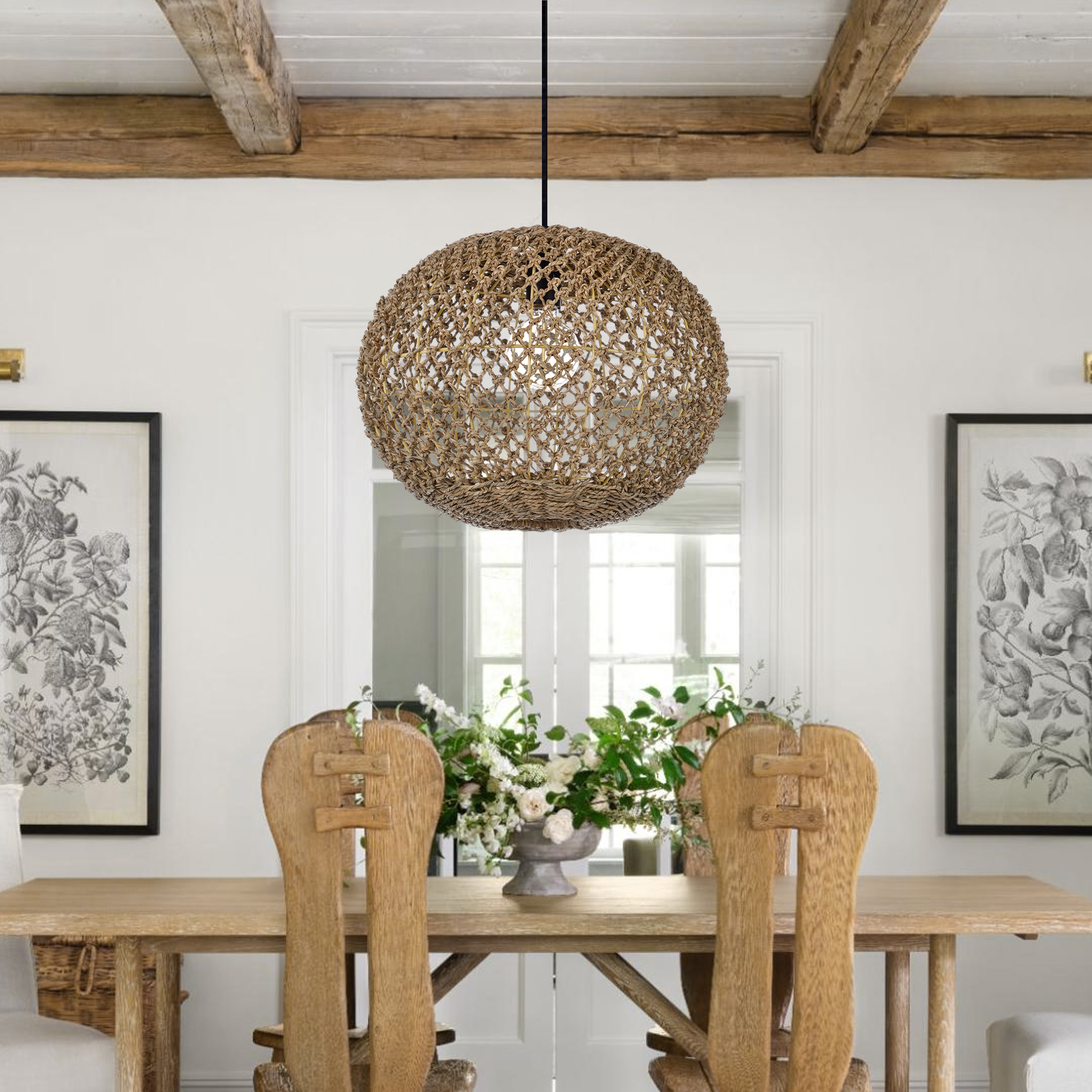 Round hollow hemp rope woven lamp shade-labpiecesign