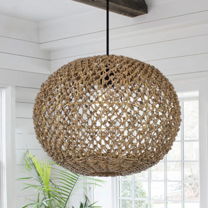 Round hollow hemp rope woven lamp shade-labpiecesign