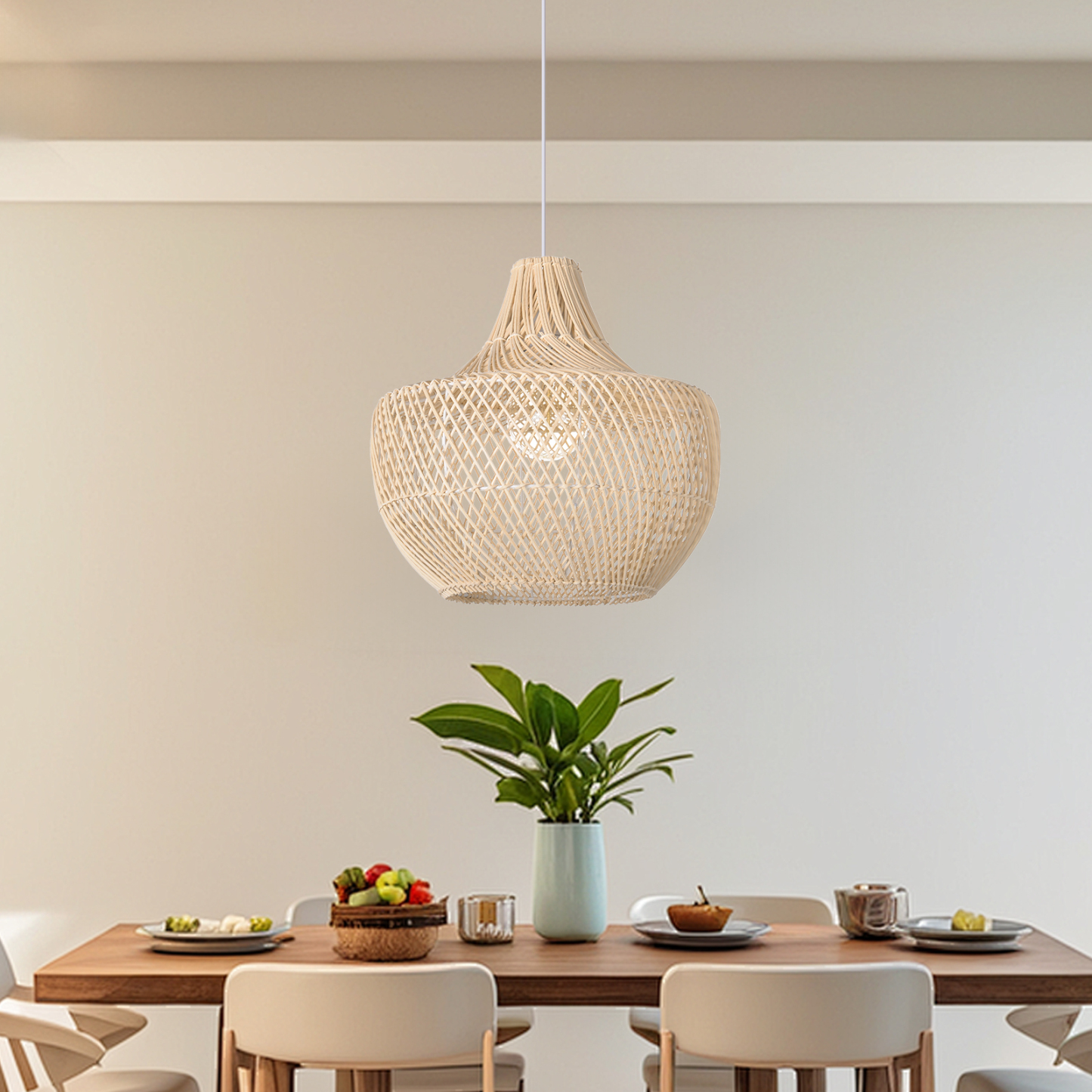 Handmade Woven Rattan Chandelier For Dining Table