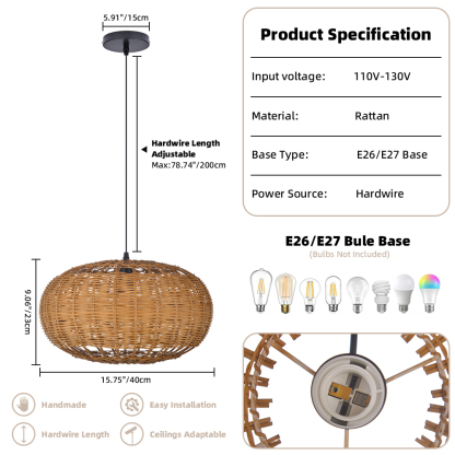 Rattan chandelier retro Japanese style wabi-sabi style bamboo pendant light-labpiecesign