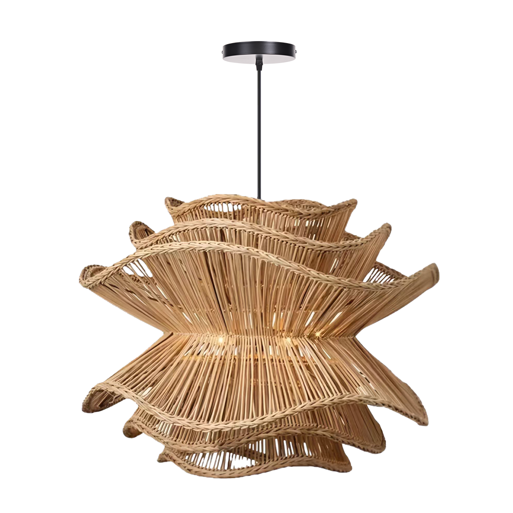 Vietnam Flower Rattan Pendant Light, Wicker Lampshade Chandelier