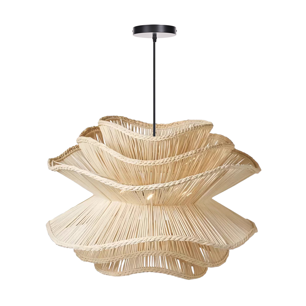 Vietnam Flower Rattan Pendant Light, Wicker Lampshade Chandelier