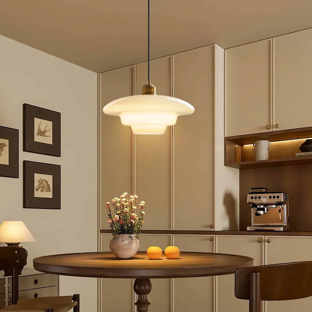 Mid Century Art Milk White Glass Pendant Light