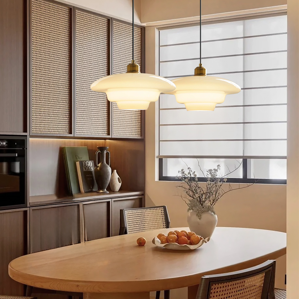 Mid Century Art Milk White Glass Pendant Light