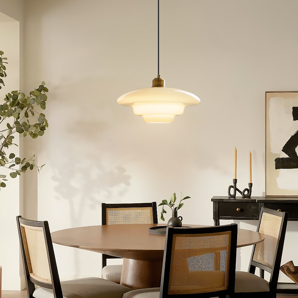 Mid Century Art Milk White Glass Pendant Light