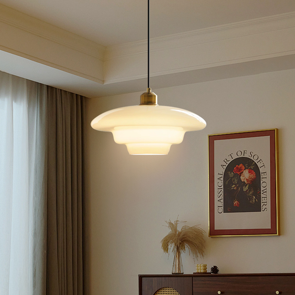 Mid Century Art Milk White Glass Pendant Light