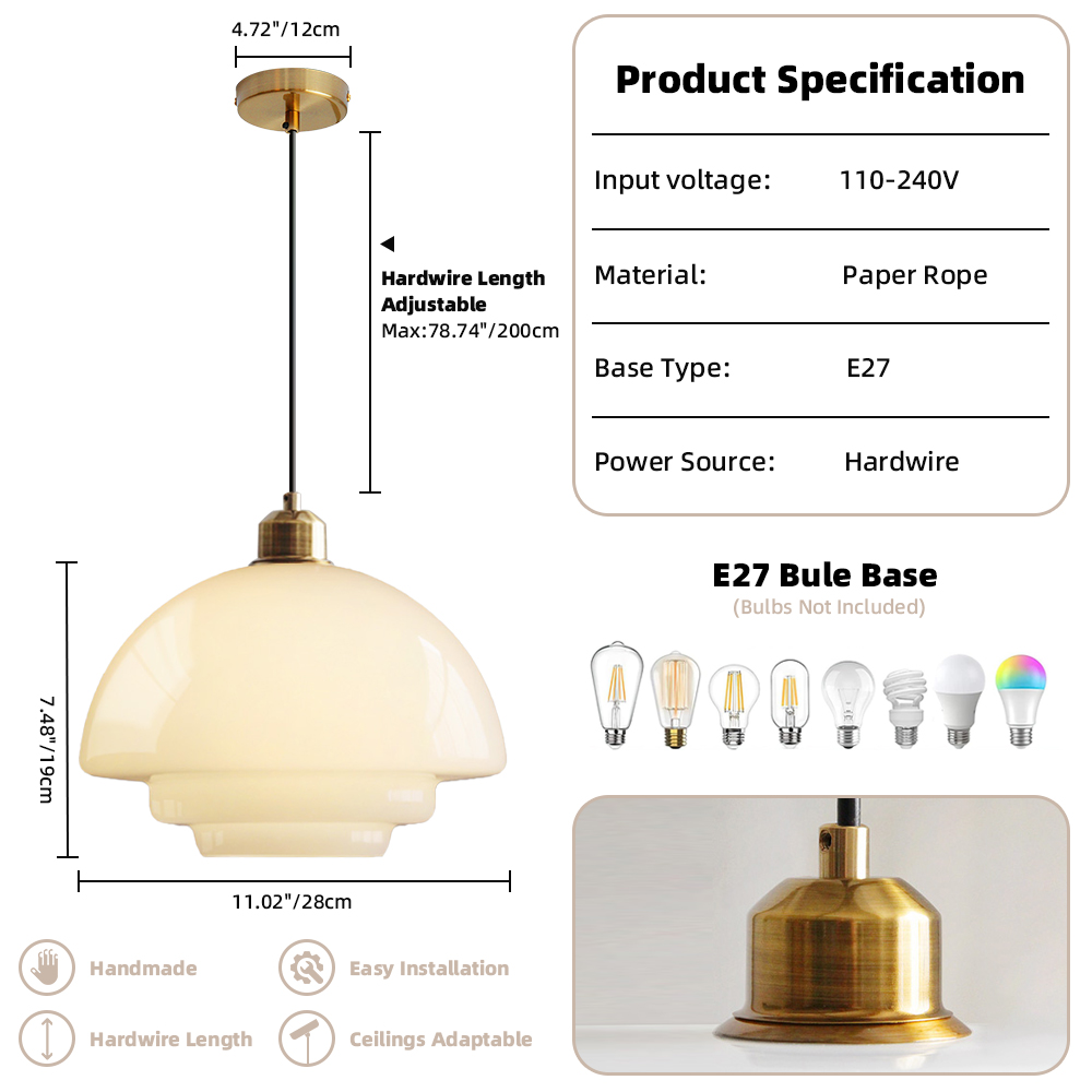 Mid Century Art Milk White Glass Pendant Light
