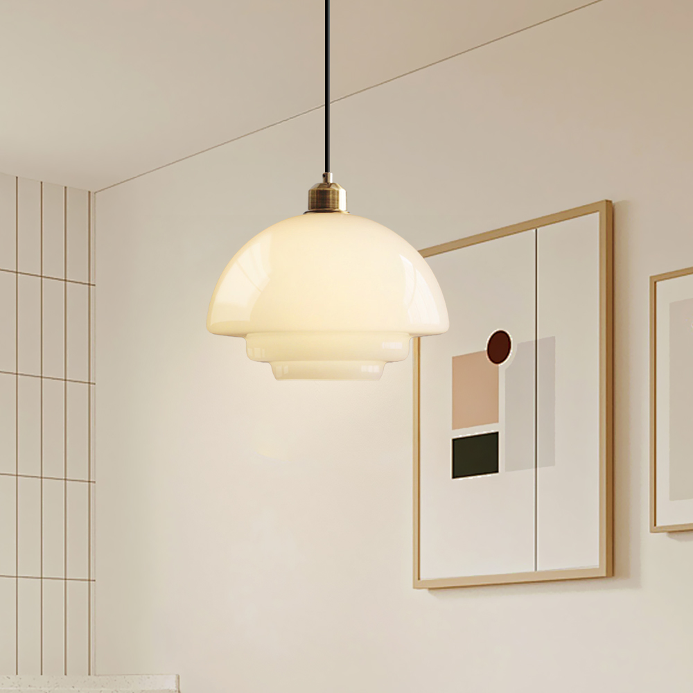 Mid Century Art Milk White Glass Pendant Light
