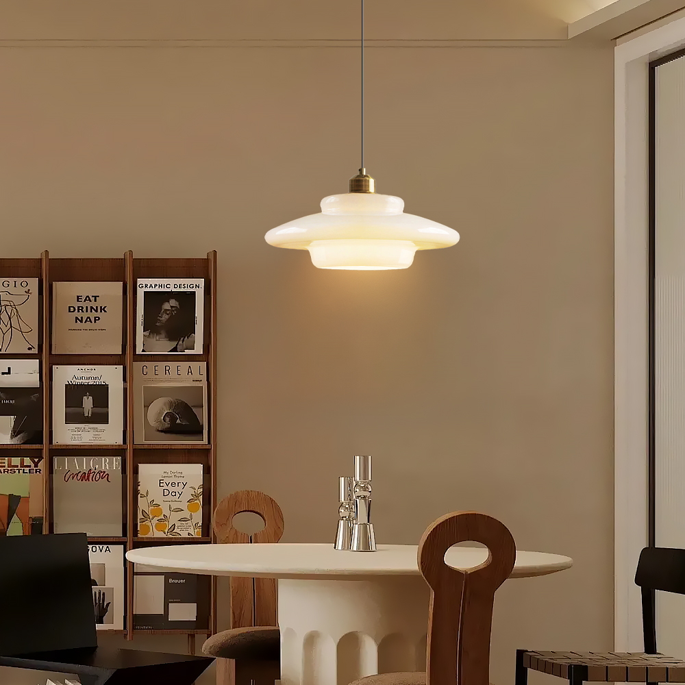 Mid Century Art Milk White Glass Pendant Light
