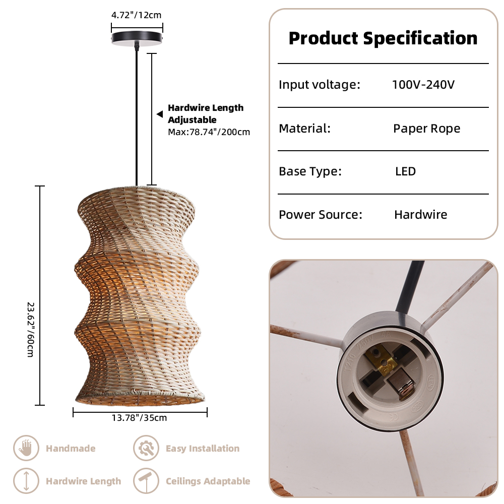 Japanese design wabi-sabi handmade creative style woven pendant light