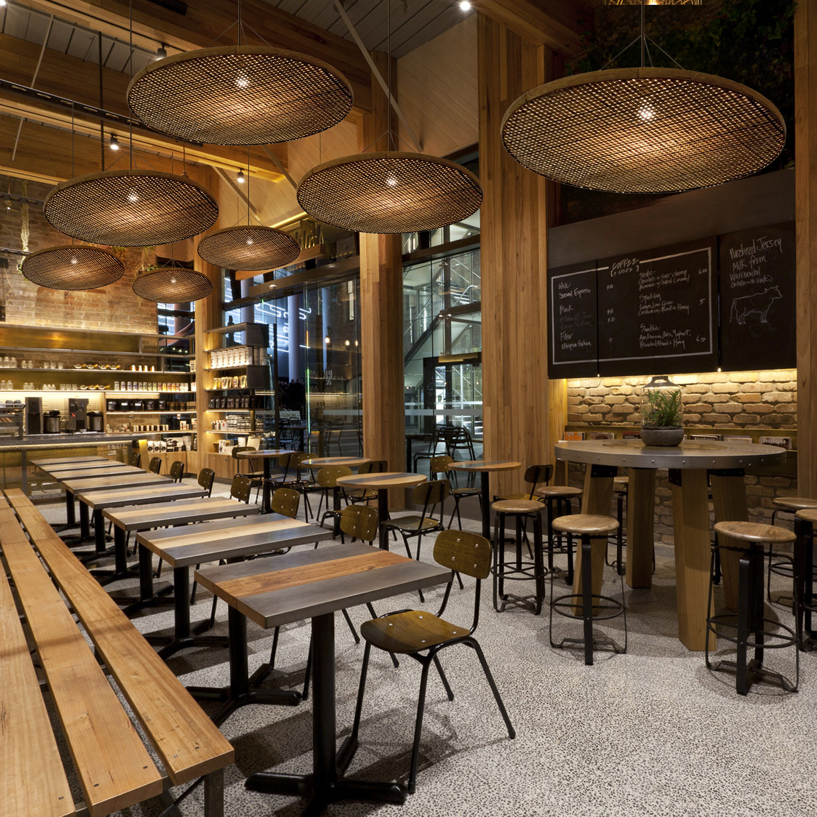 Wabi-sabi style empty basket bamboo pendant light