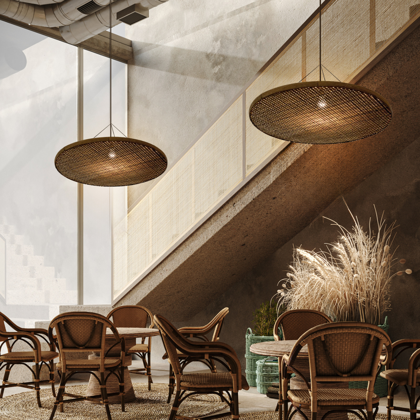 Wabi-sabi style empty basket bamboo pendant light