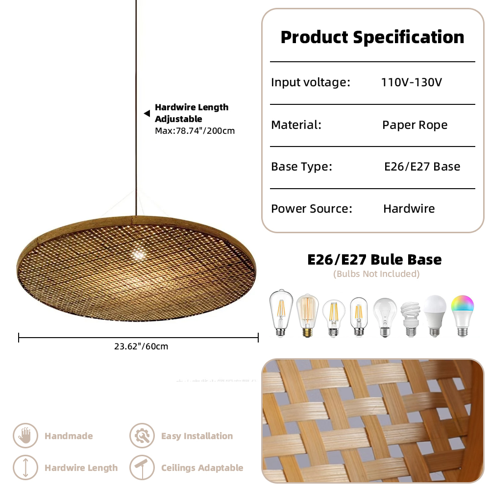 Wabi-sabi style empty basket bamboo pendant light