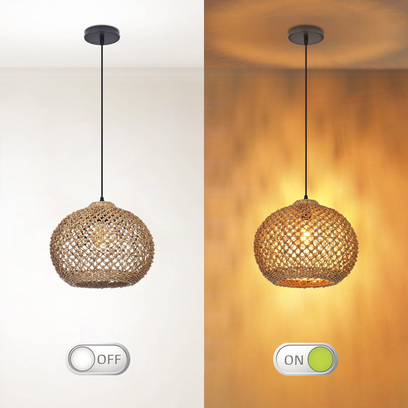 Rustic Rattan Pendant Light for Kitchen Island