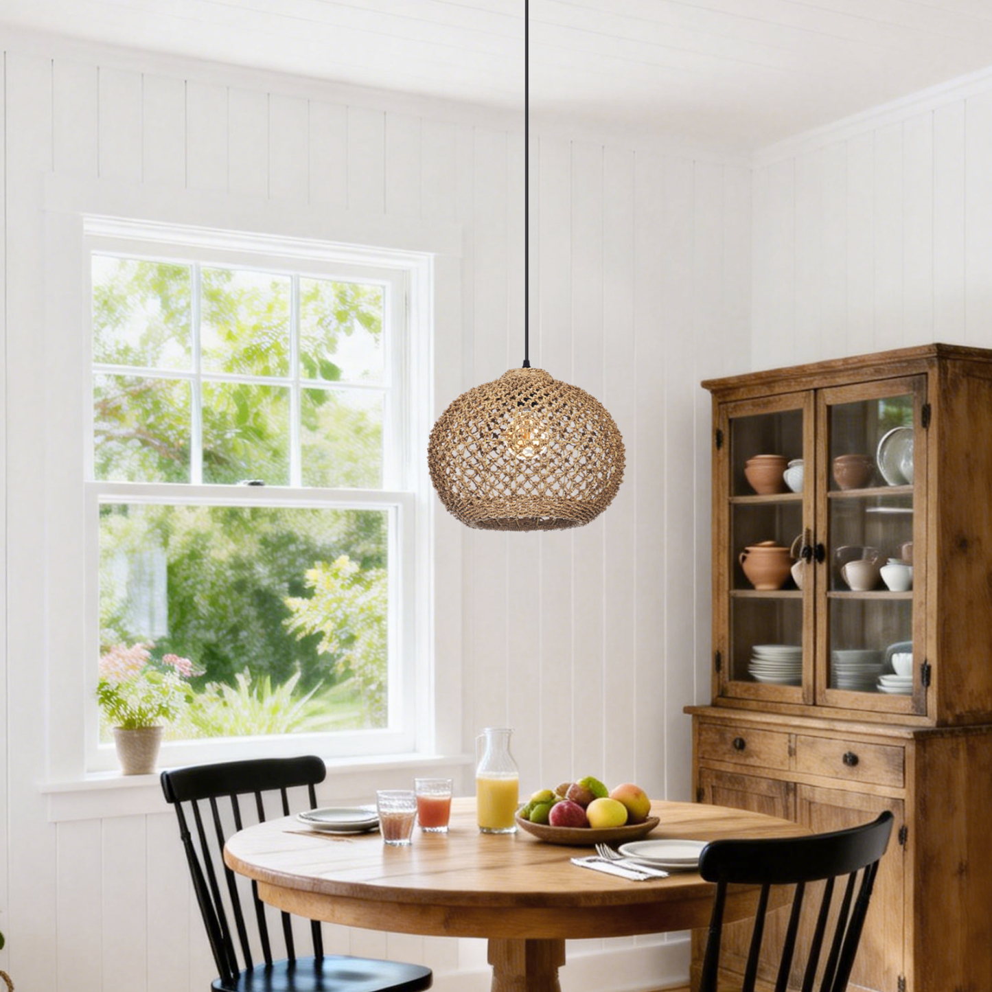 Rustic Rattan Pendant Light for Kitchen Island