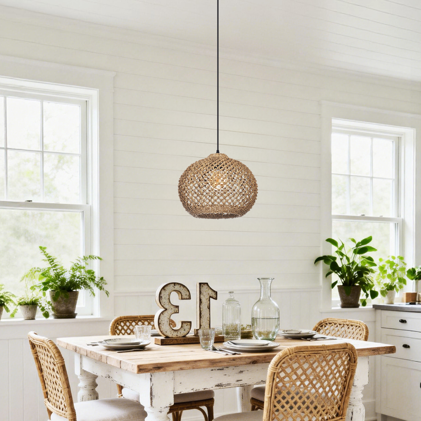 Rustic Rattan Pendant Light for Kitchen Island