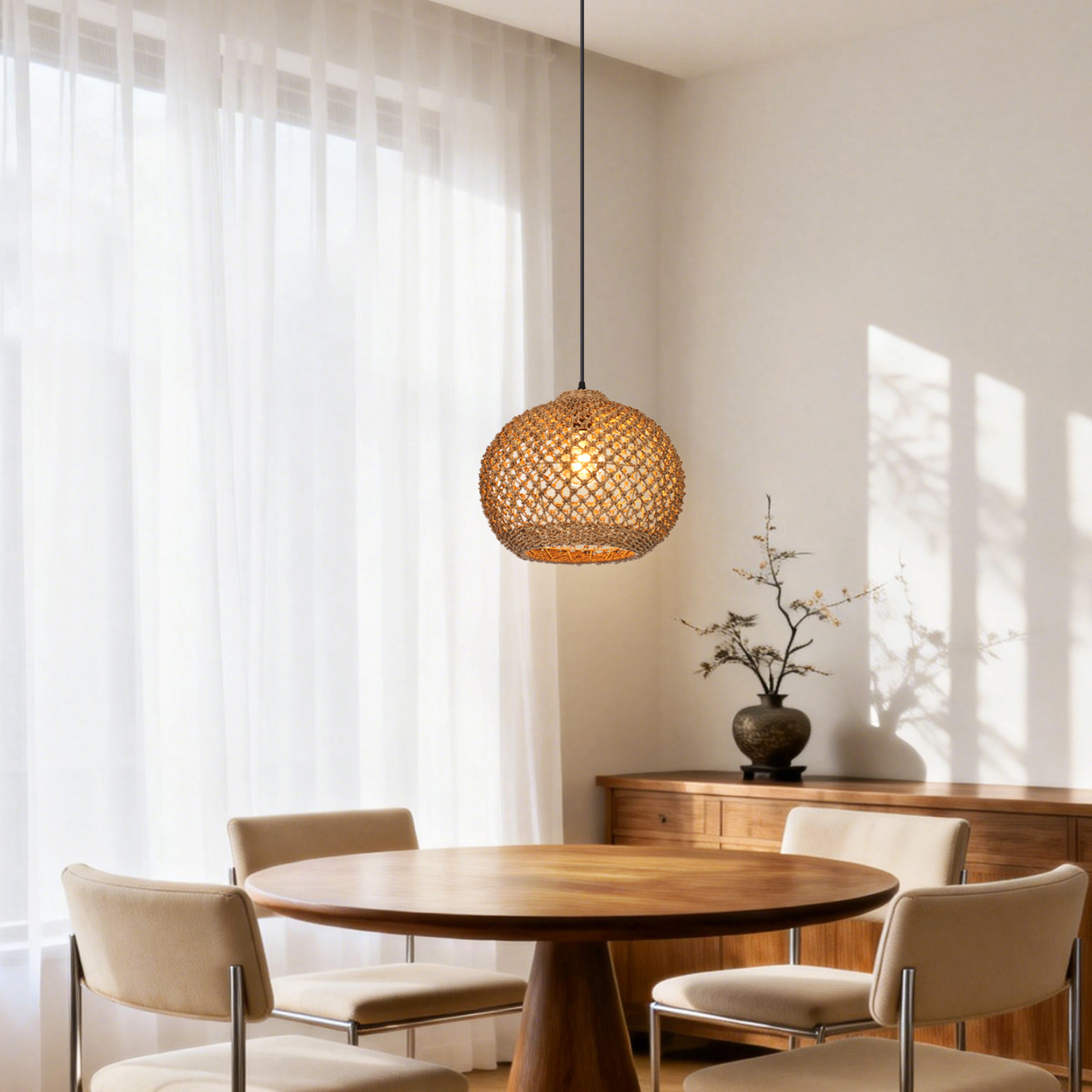 Rustic Rattan Pendant Light for Kitchen Island