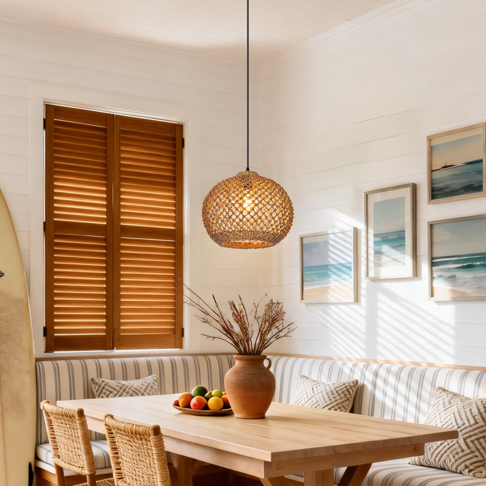 Rustic Rattan Pendant Light for Kitchen Island
