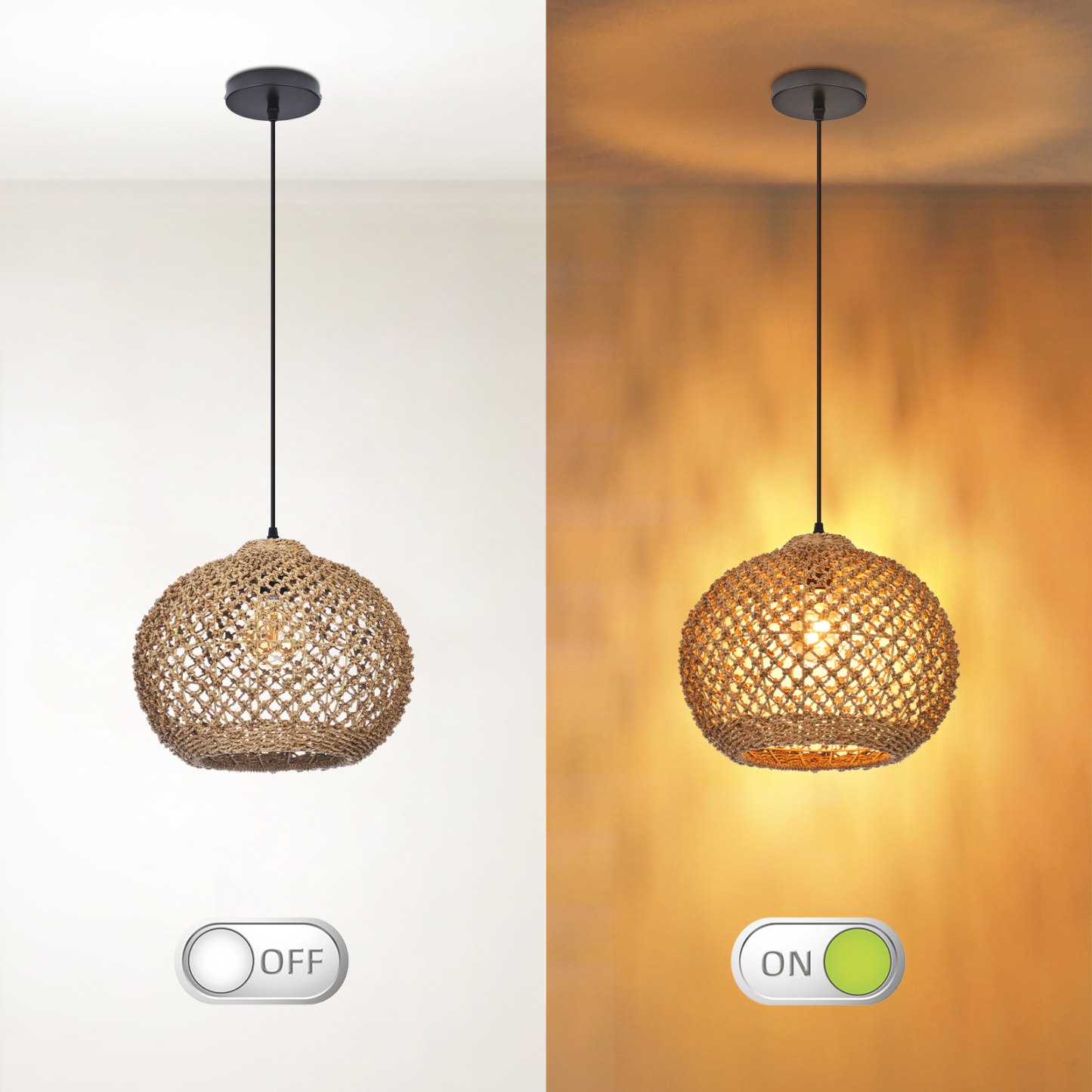 Rustic Rattan Pendant Light for Kitchen Island