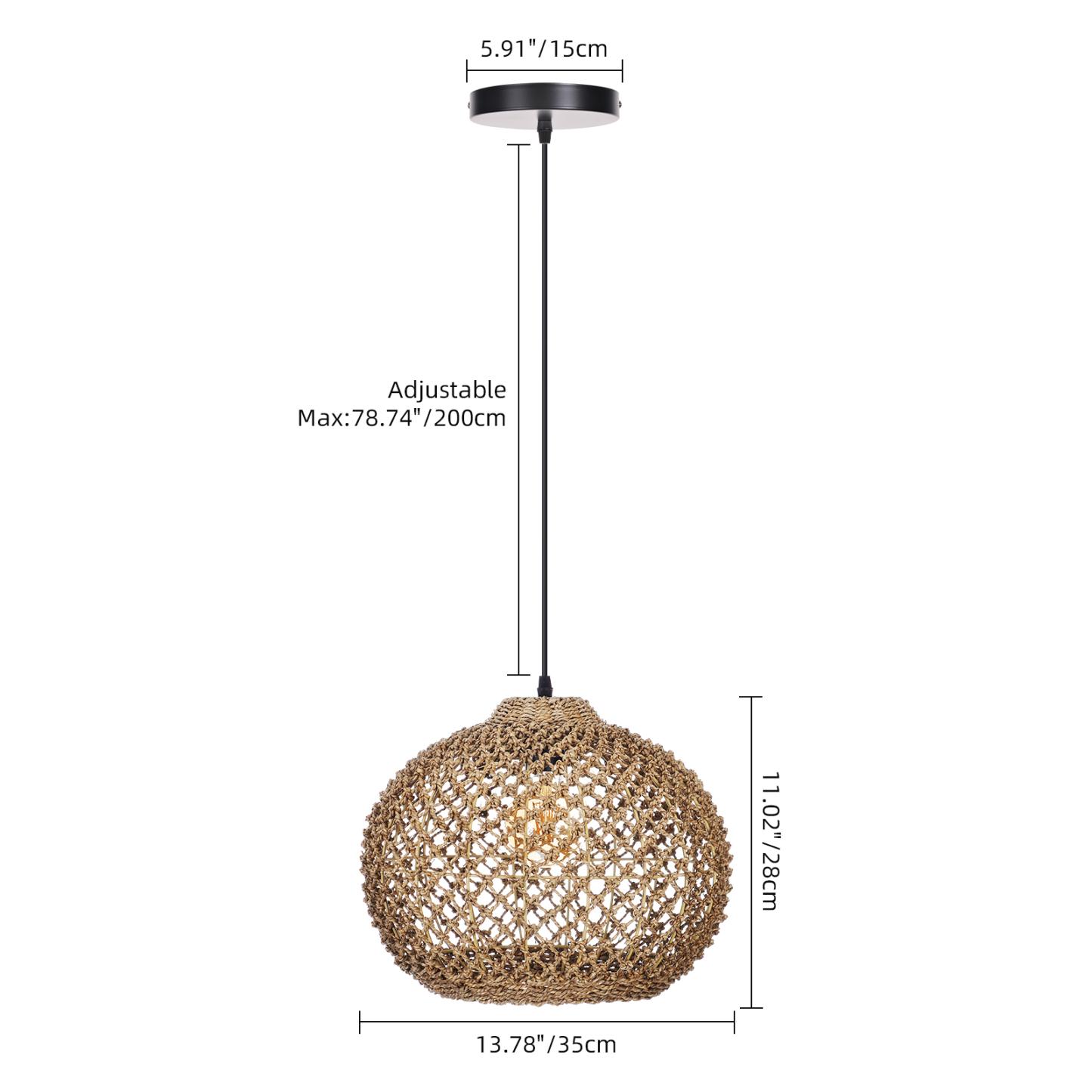 Natural Woven Rattan Pendant Light – Rustic Boho Hanging Ceiling Lamp for Dining Room