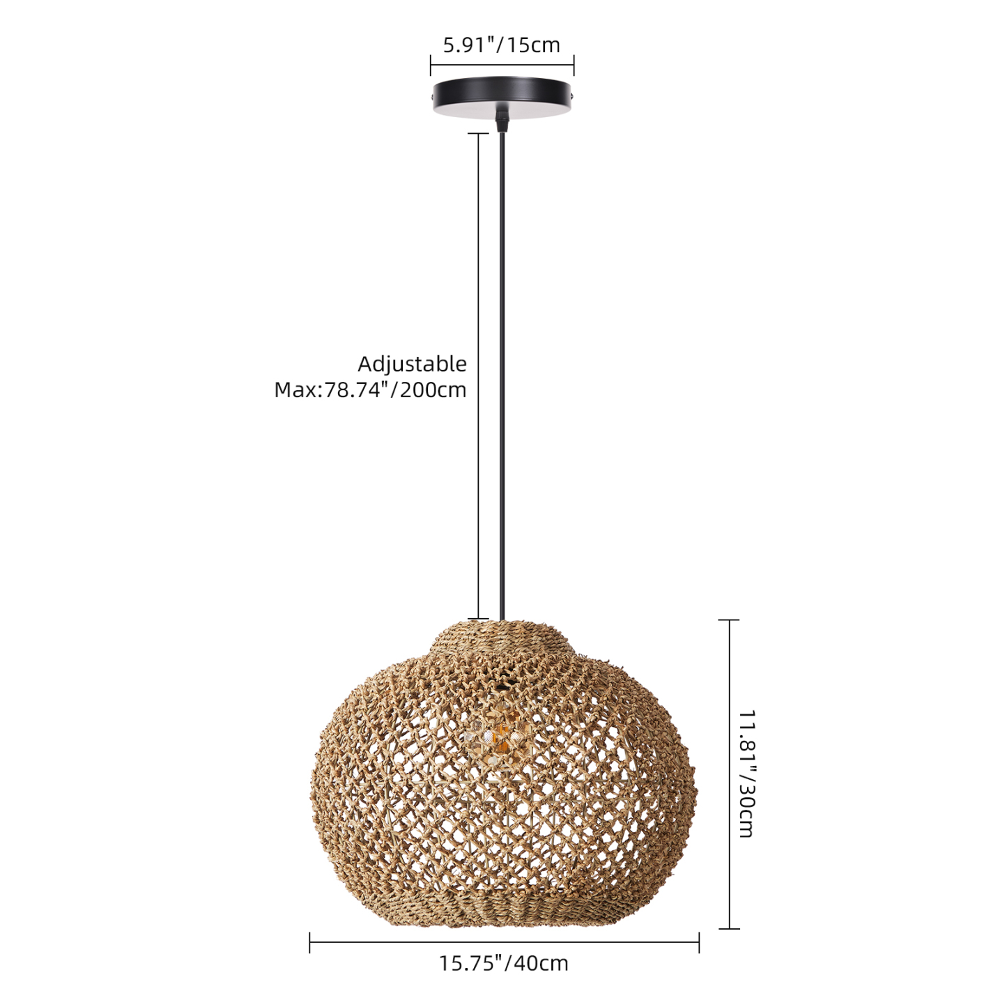 Natural Woven Rattan Pendant Light – Rustic Boho Hanging Ceiling Lamp for Dining Room