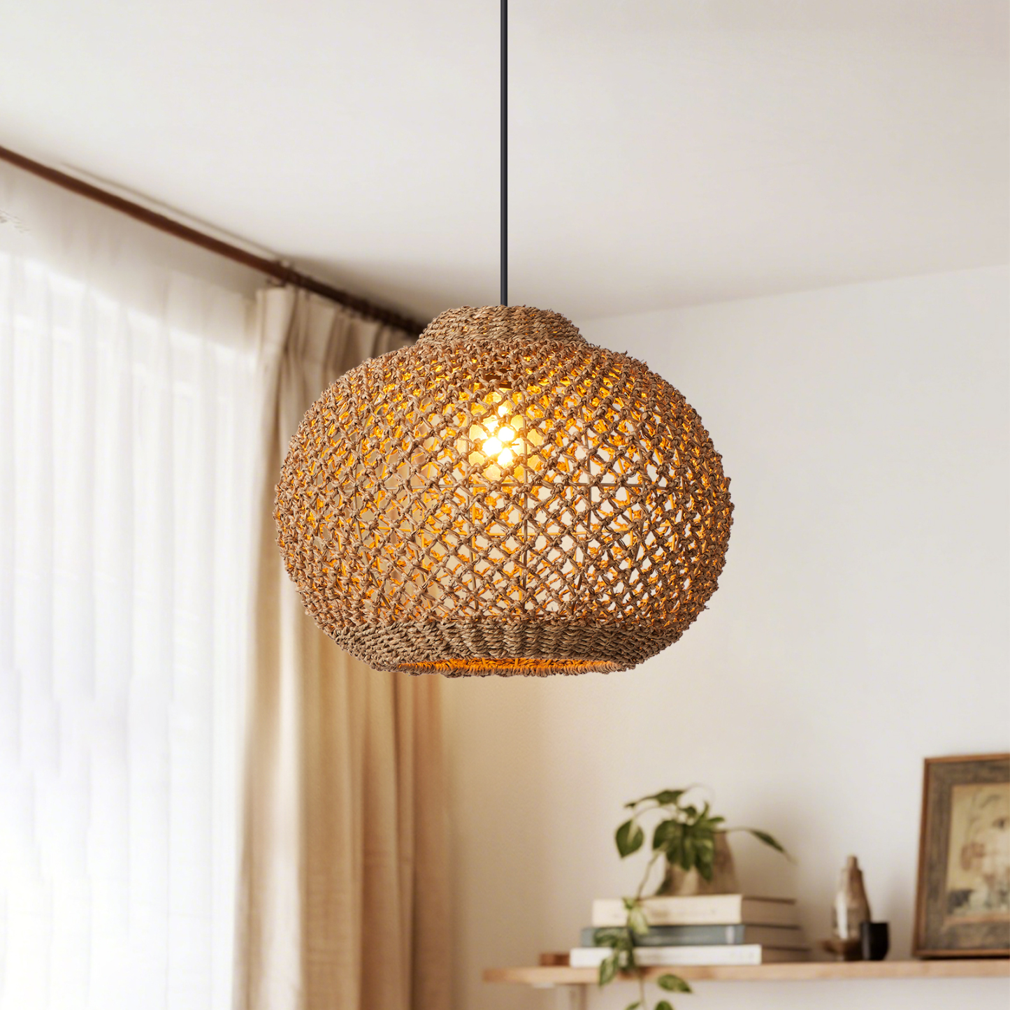 Rustic Rattan Pendant Light for Kitchen Island