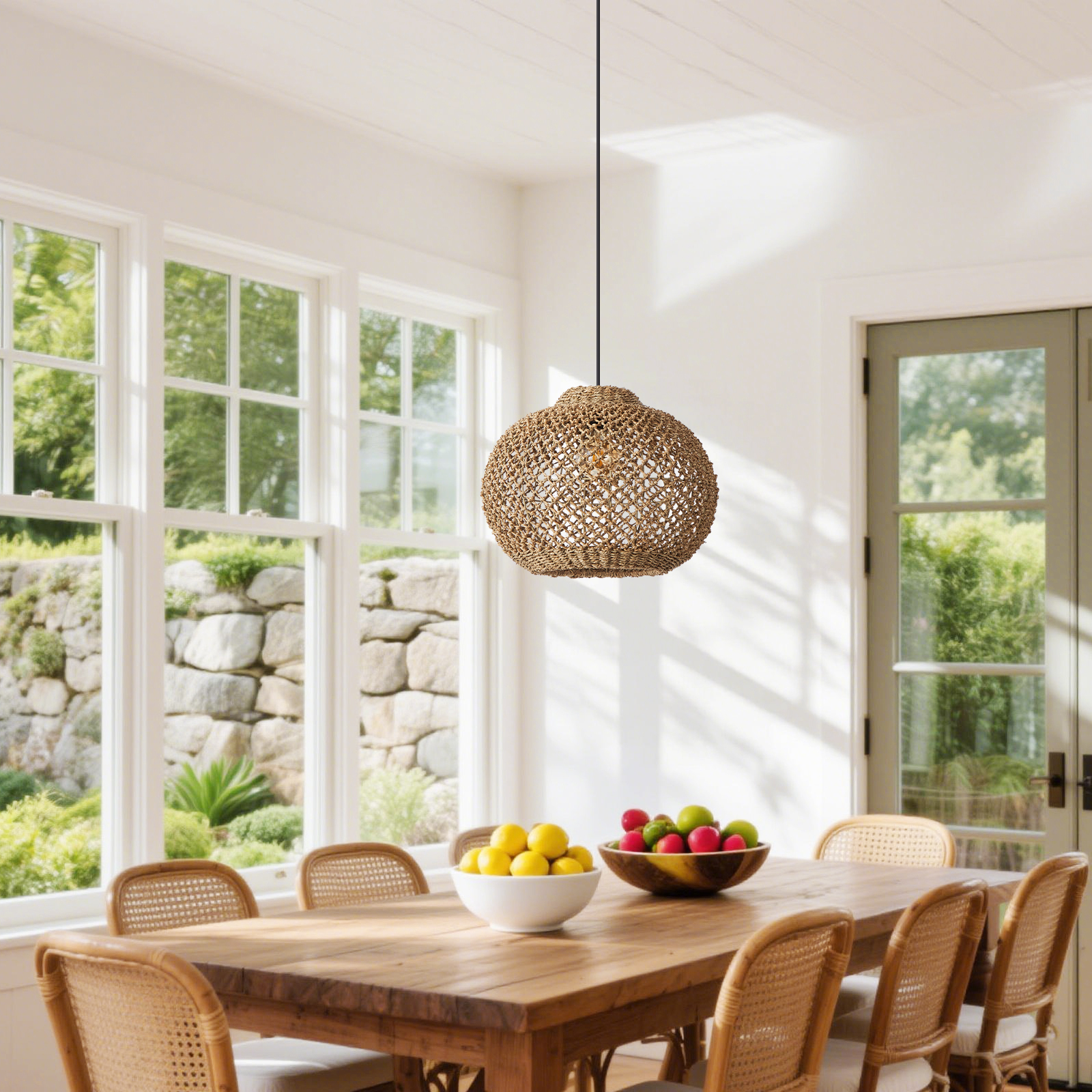 Rustic Rattan Pendant Light for Kitchen Island
