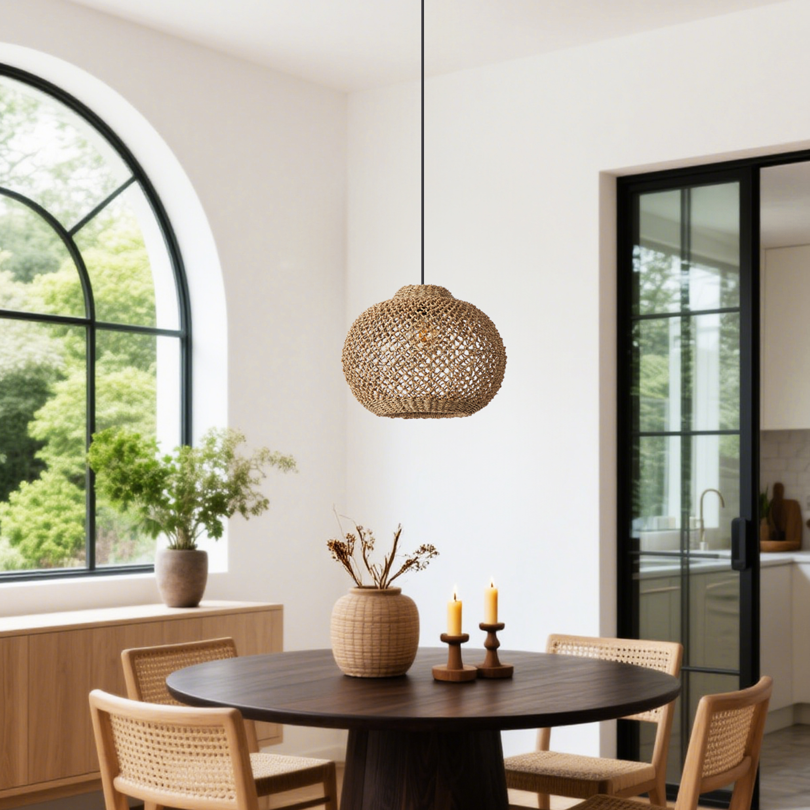 Rustic Rattan Pendant Light for Kitchen Island