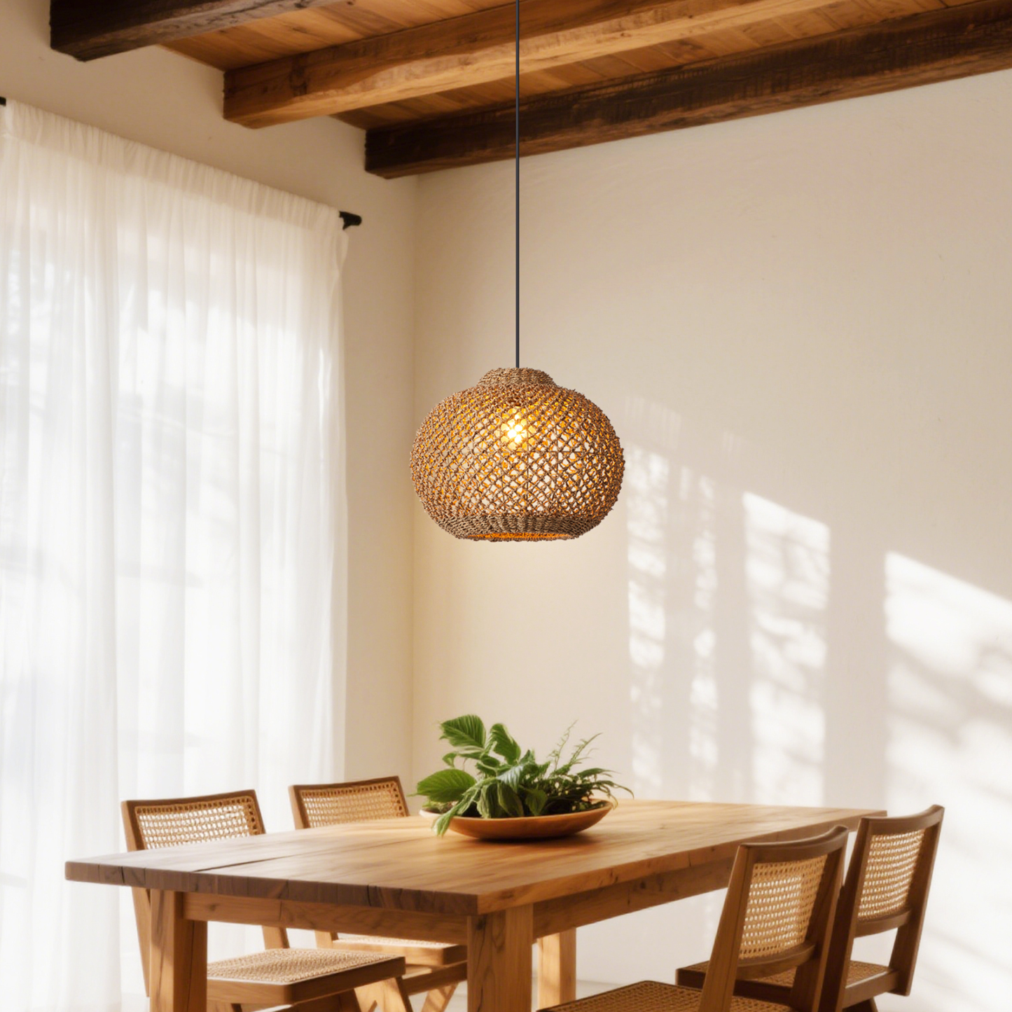 Rustic Rattan Pendant Light for Kitchen Island