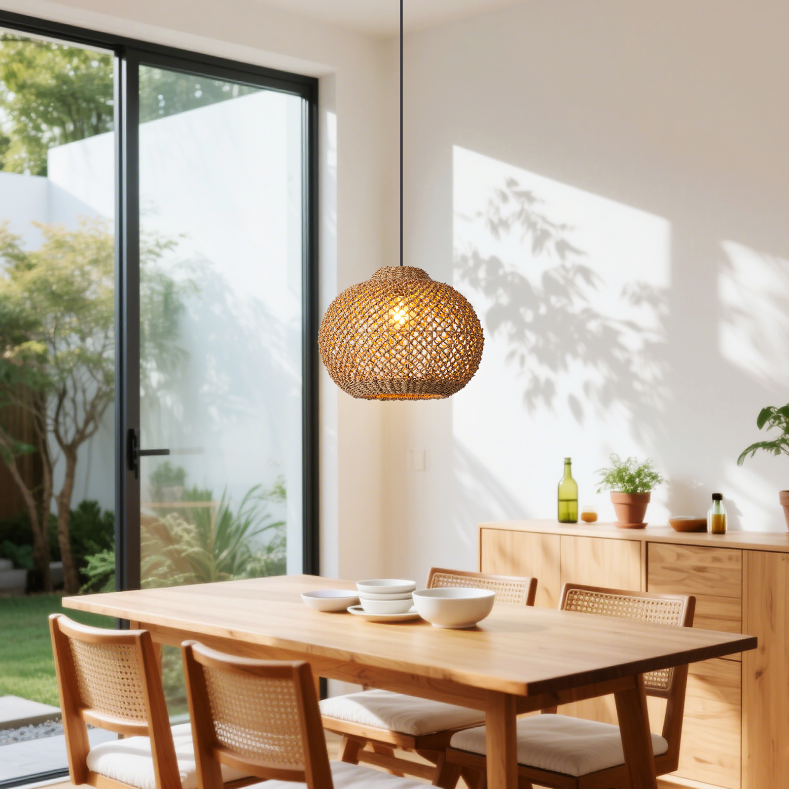 Rustic Rattan Pendant Light for Kitchen Island