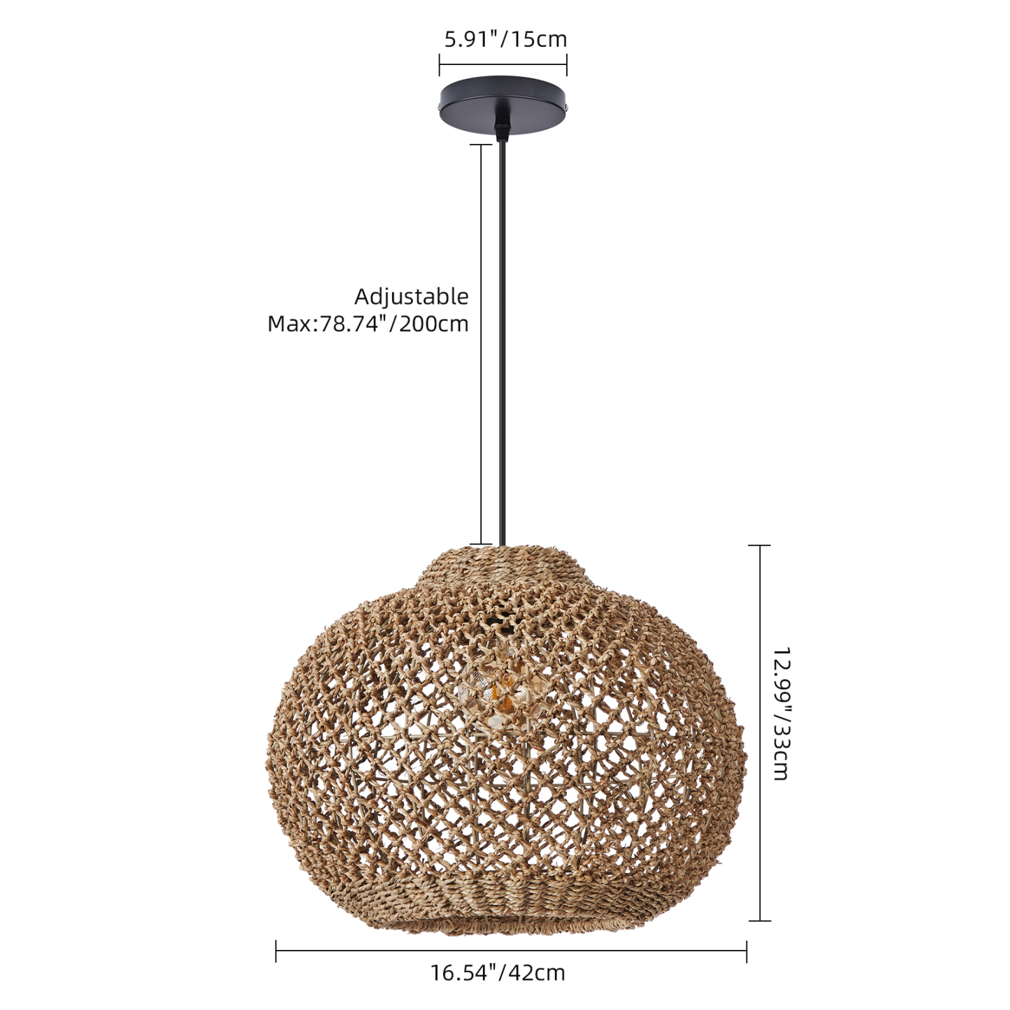 Natural Woven Rattan Pendant Light – Rustic Boho Hanging Ceiling Lamp for Dining Room