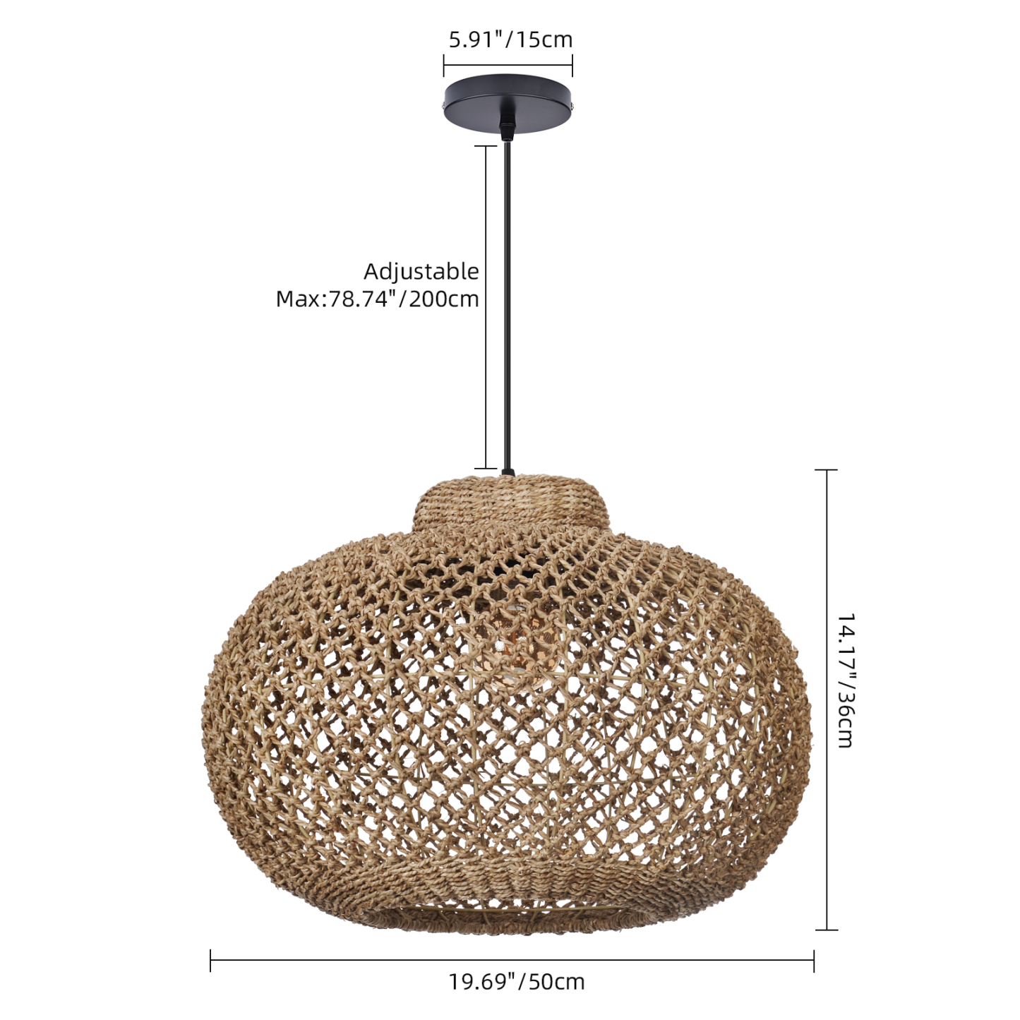 Natural Woven Rattan Pendant Light – Rustic Boho Hanging Ceiling Lamp for Dining Room