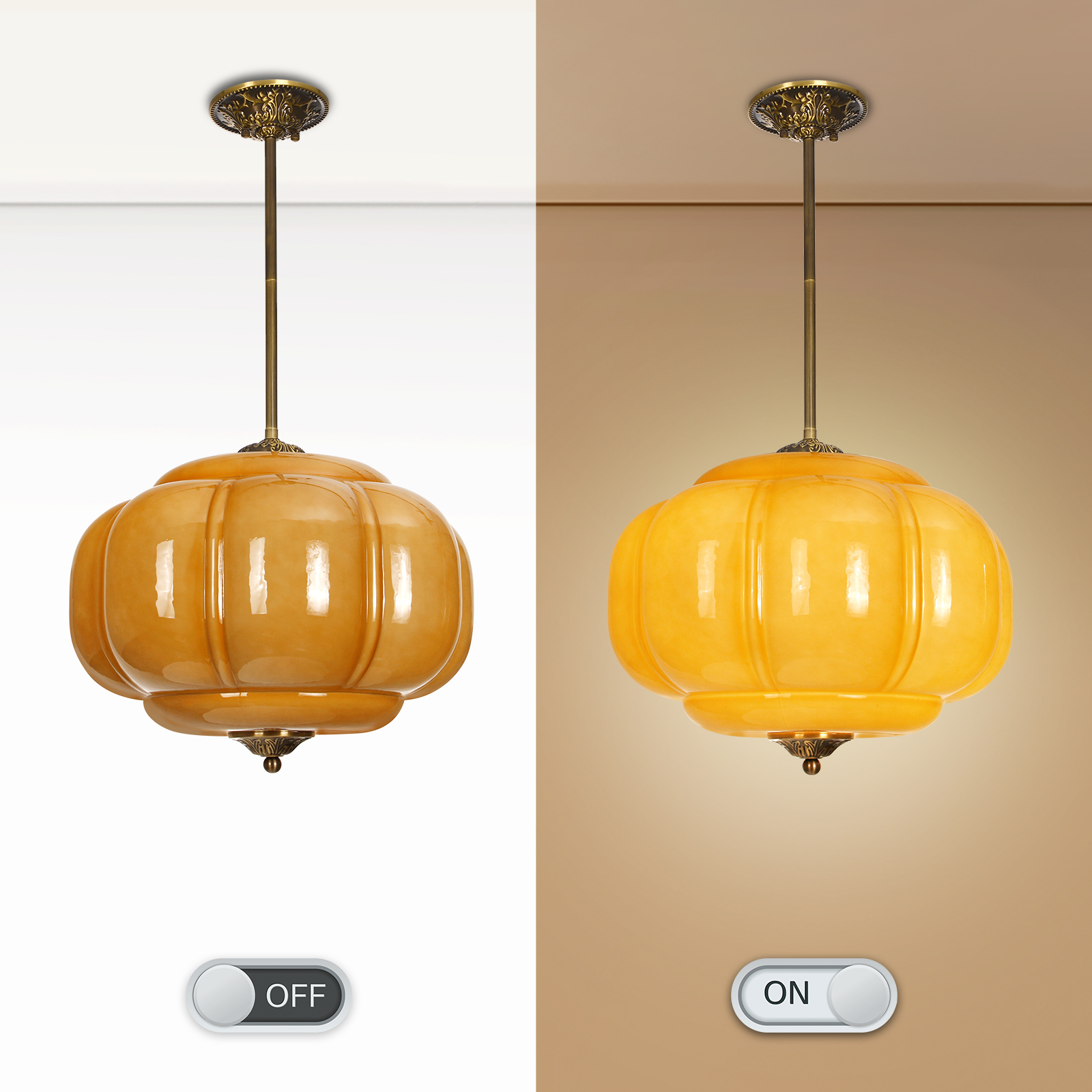 Vortan Antique Brass Green Glass Semi-Flush Mount Pendant Lamp