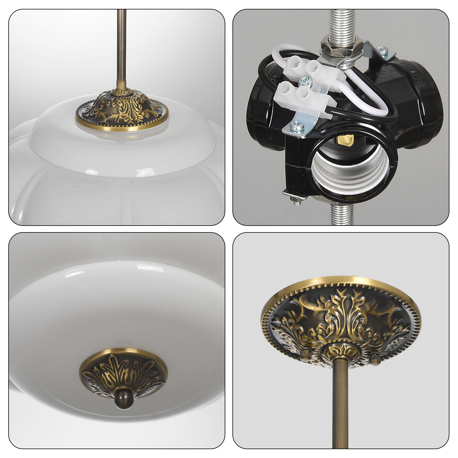Vortan Antique Brass Green Glass Semi-Flush Mount Pendant Lamp