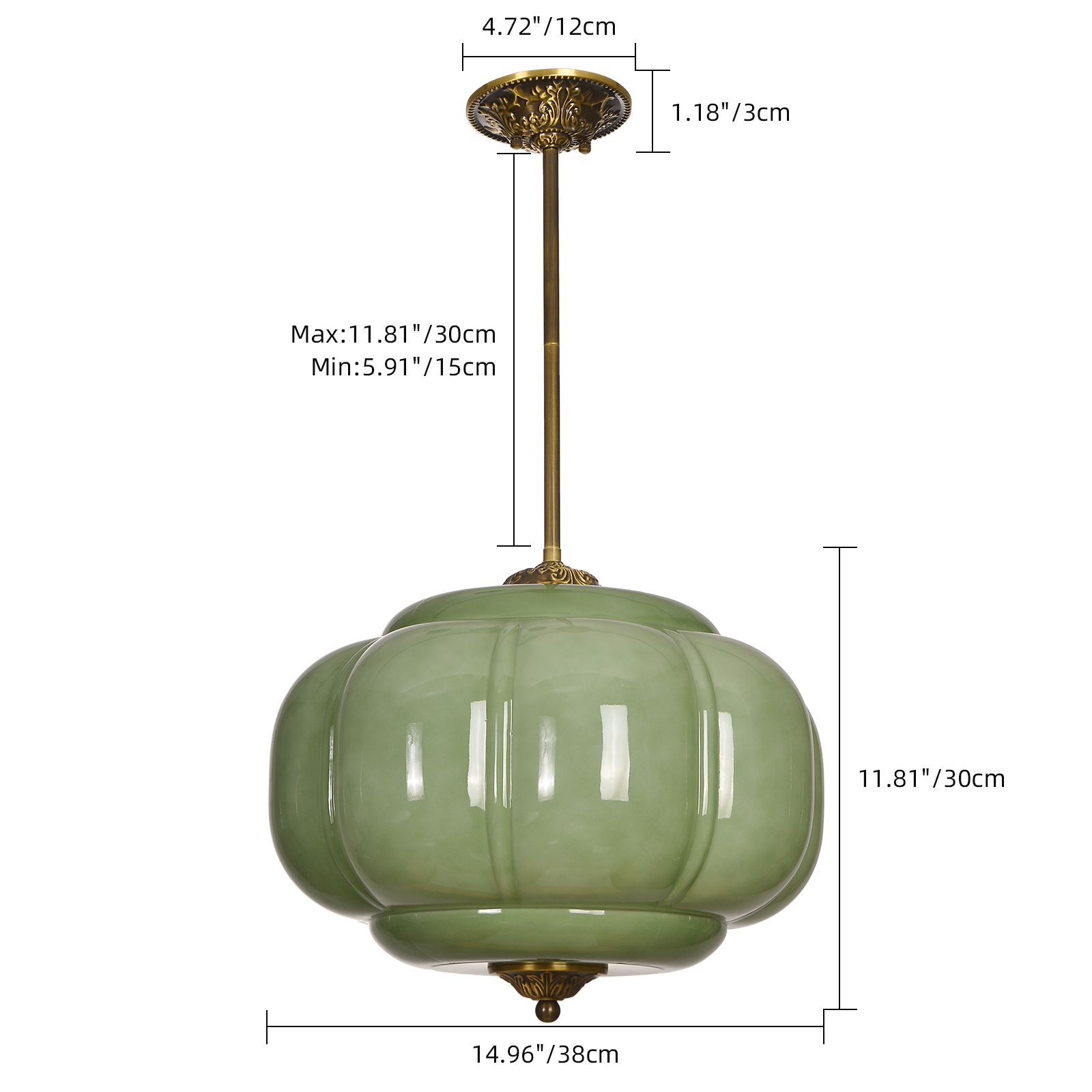 Vortan Antique Brass Green Glass Semi-Flush Mount Pendant Lamp