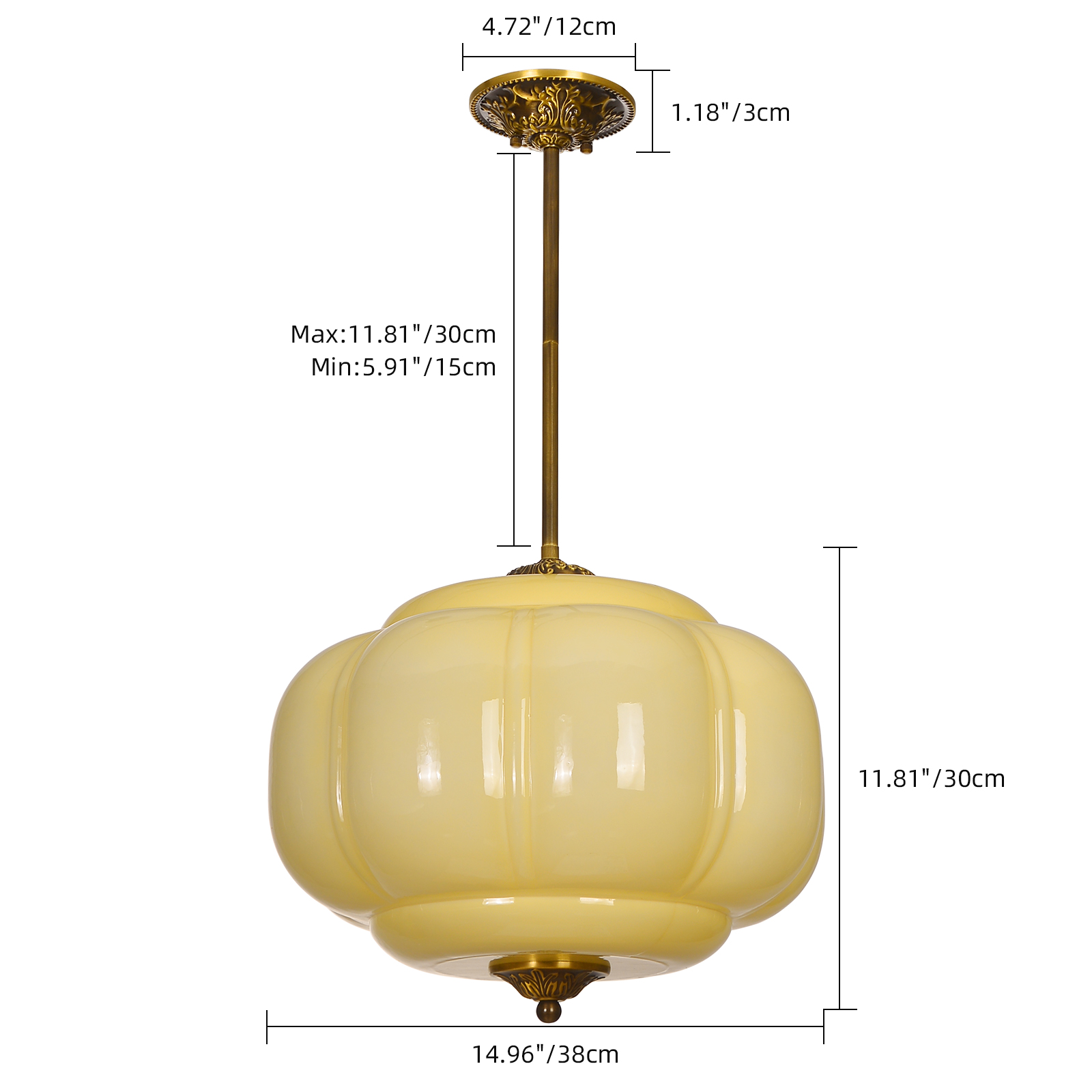Vortan Antique Brass Green Glass Semi-Flush Mount Pendant Lamp