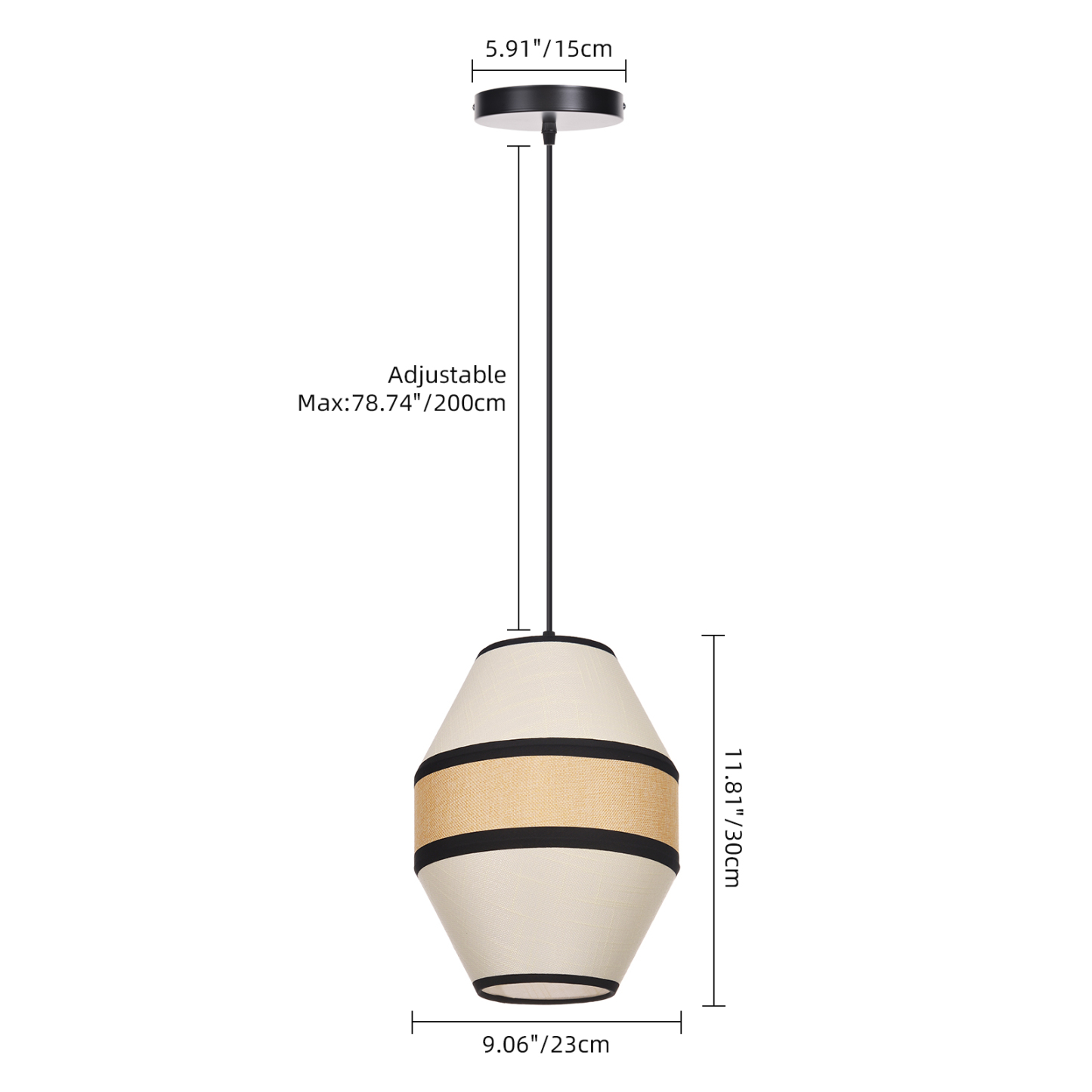 Japandi Linen Pendant Light - Modern Woven Rattan Drum Chandelier