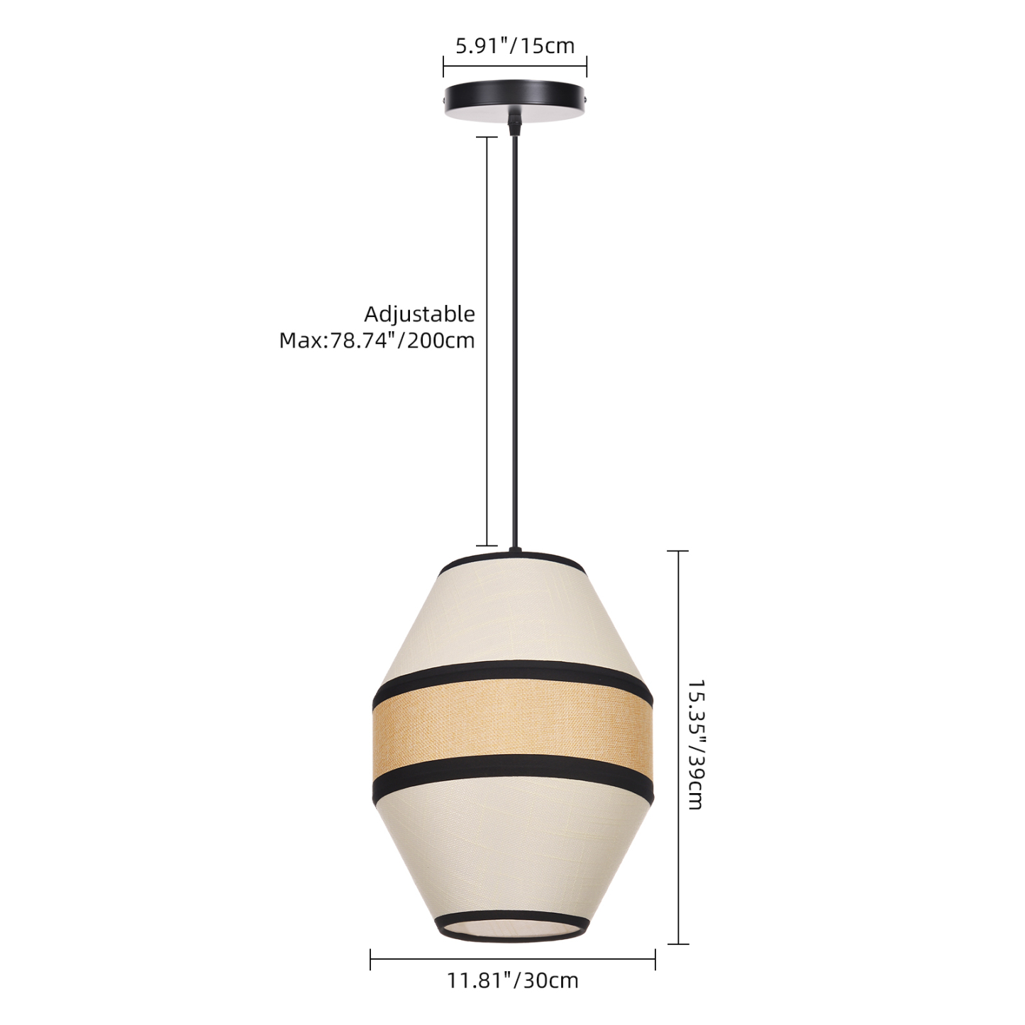 Japandi Linen Pendant Light - Modern Woven Rattan Drum Chandelier