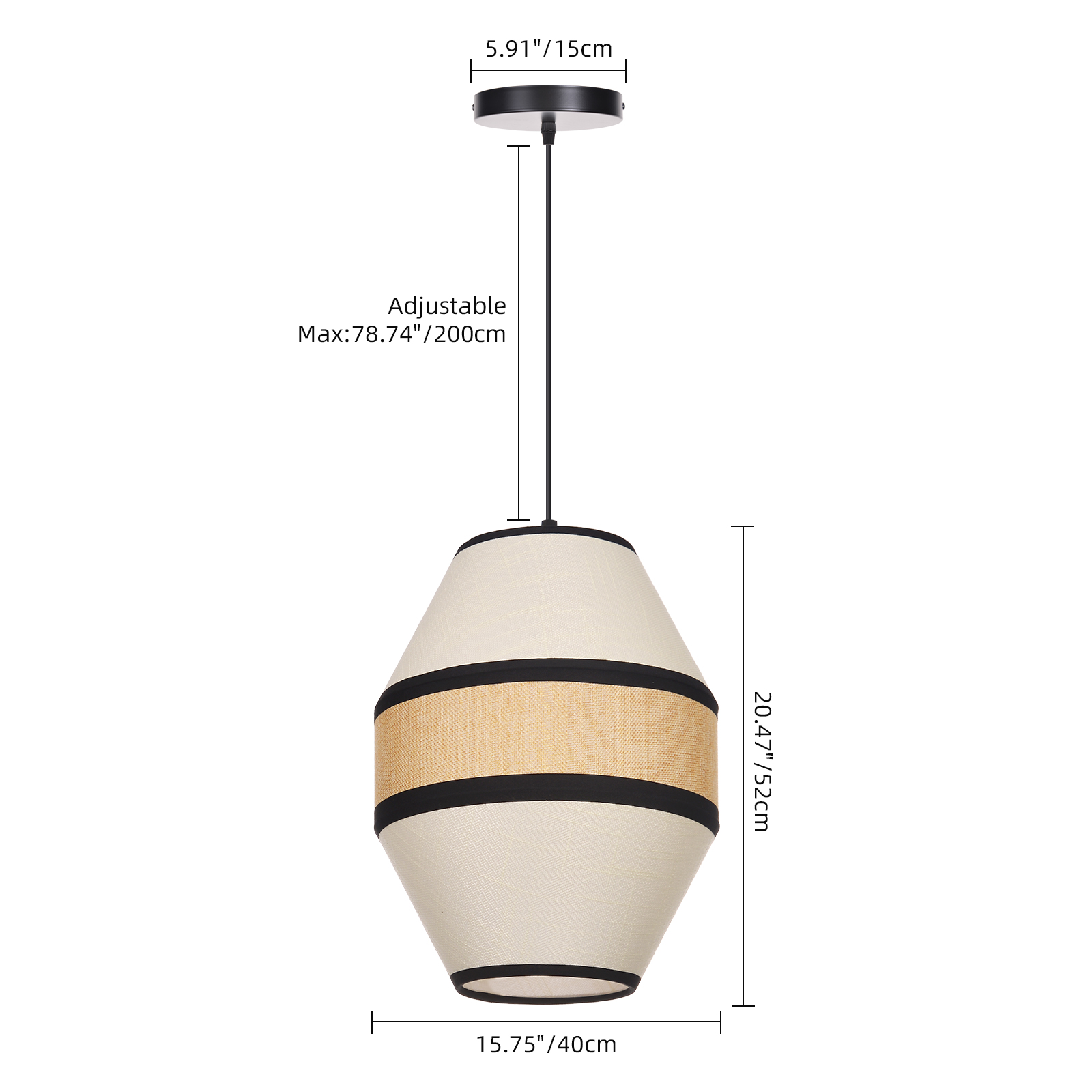 Japandi Linen Pendant Light - Modern Woven Rattan Drum Chandelier