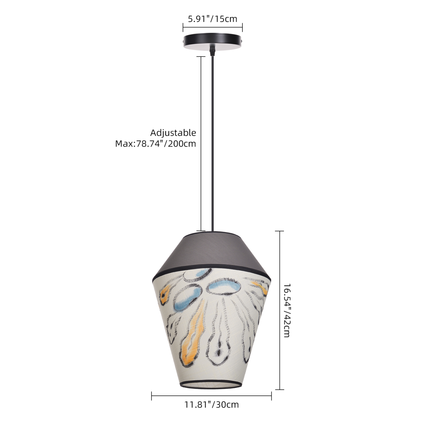 Modern Organic Two-Tone Fabric Pendant Light – Printed & Solid Shade