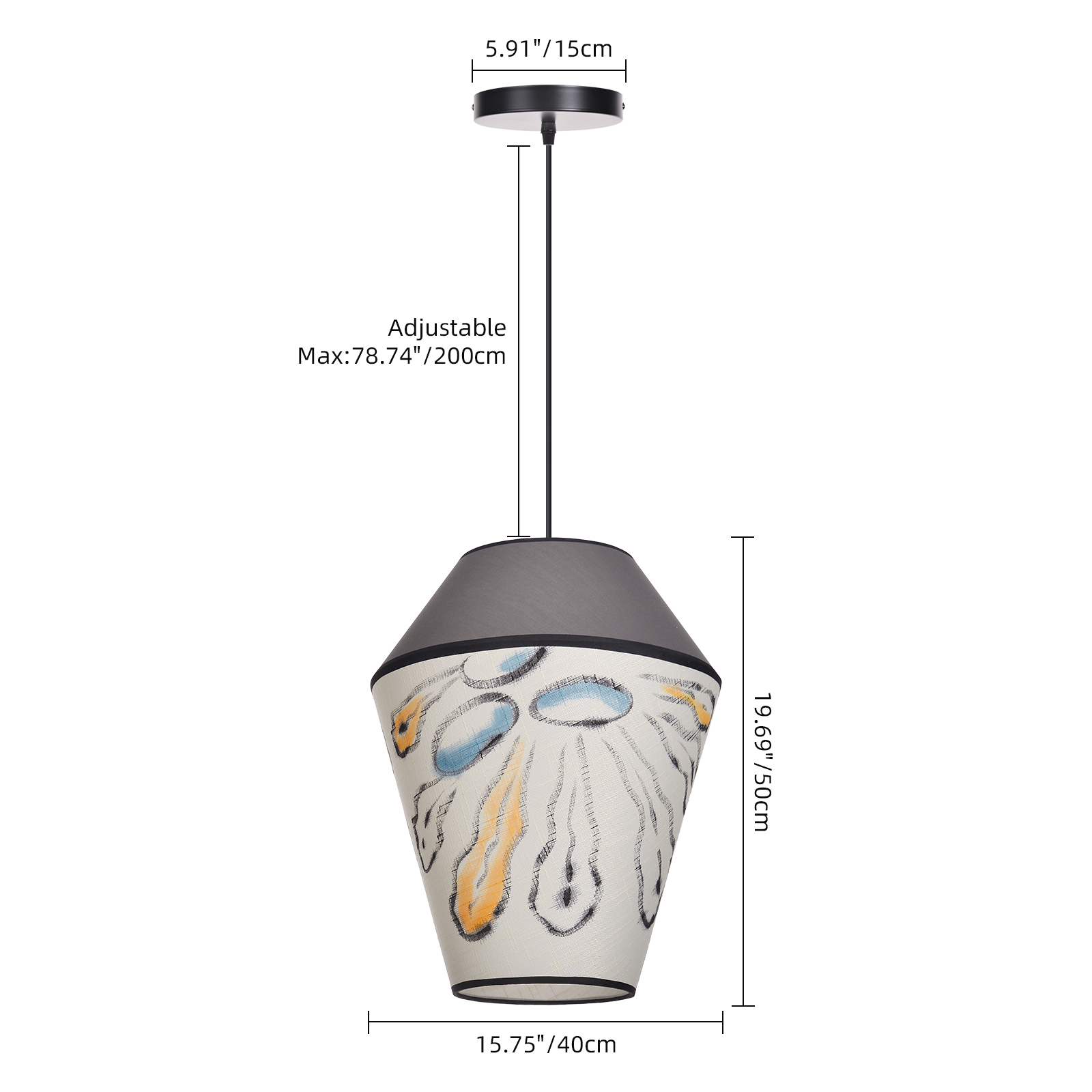 Modern Organic Two-Tone Fabric Pendant Light – Printed & Solid Shade