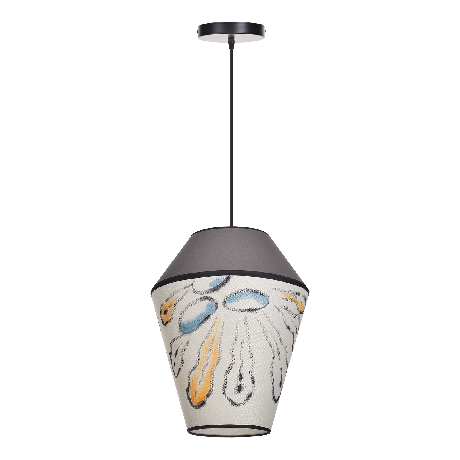 Modern Organic Two-Tone Fabric Pendant Light – Printed & Solid Shade