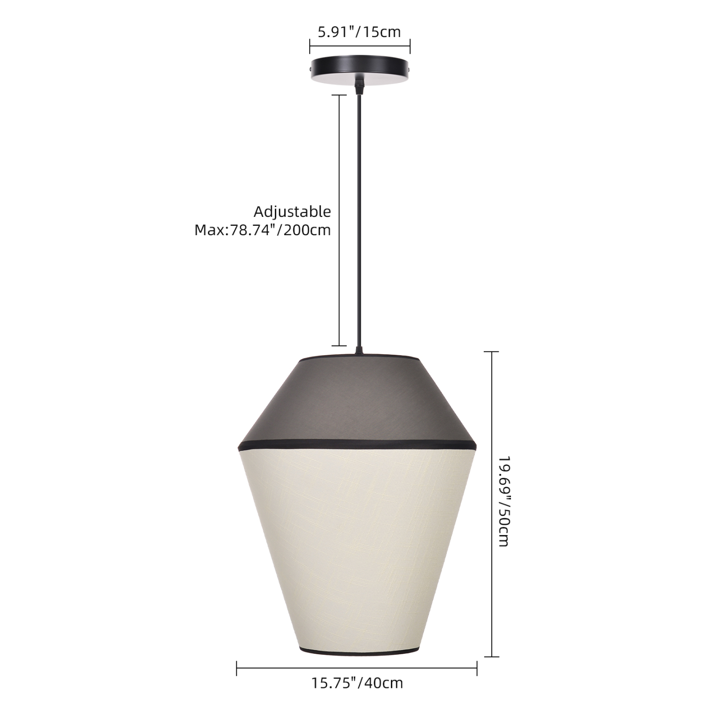 Modern Organic Two-Tone Fabric Pendant Light – Printed & Solid Shade