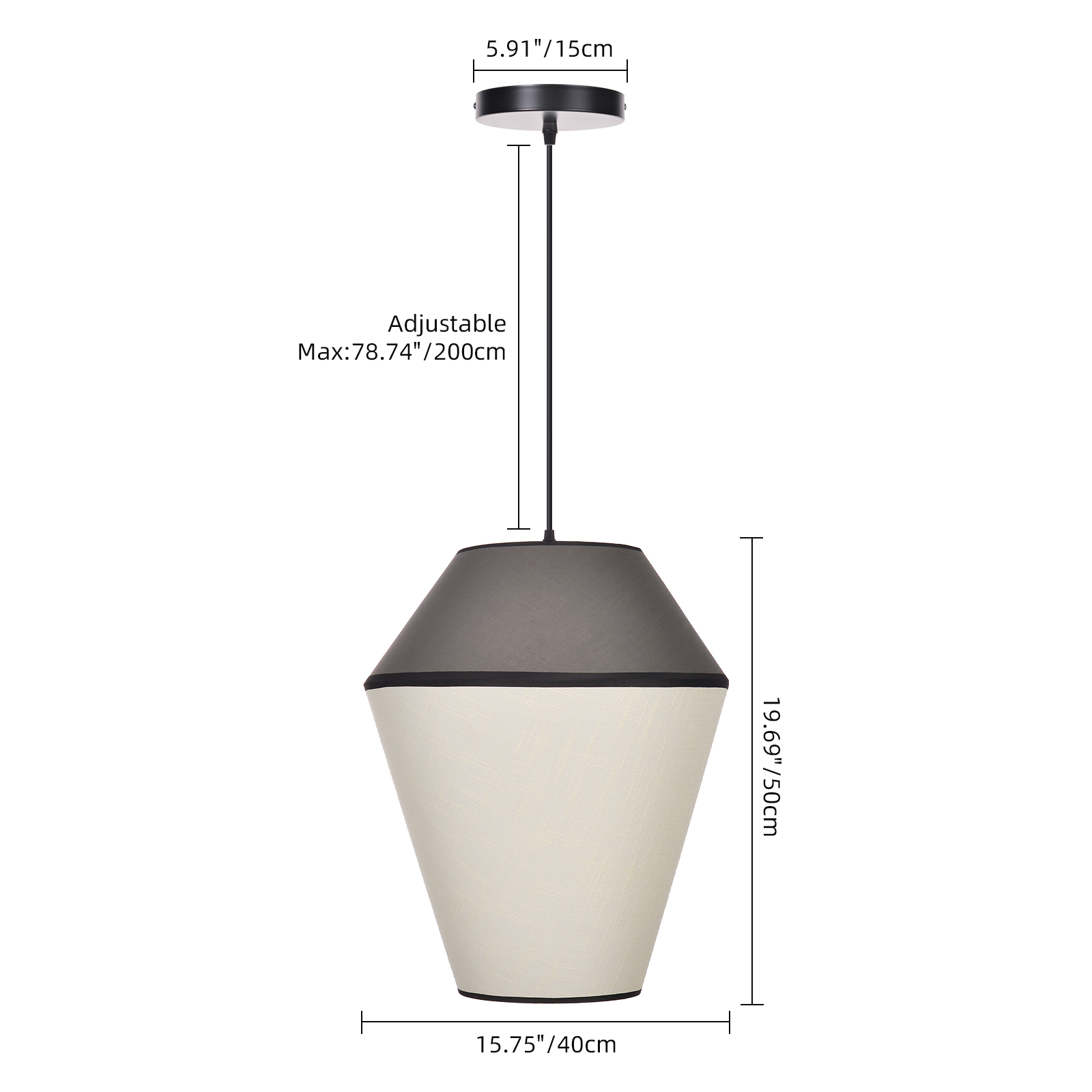 Modern Organic Two-Tone Fabric Pendant Light – Printed & Solid Shade