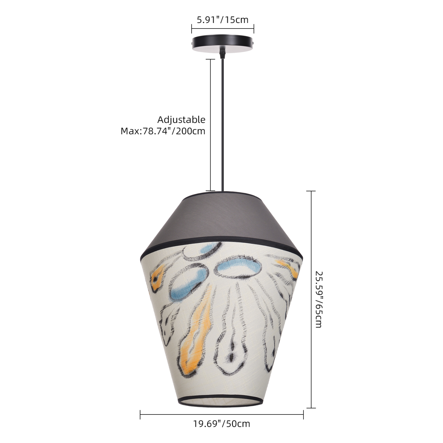 Modern Organic Two-Tone Fabric Pendant Light – Printed & Solid Shade